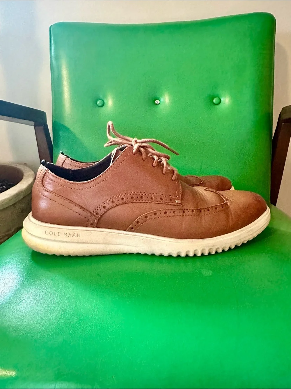 Cole Haan Brown Leather Wingtip Derby with White Sole